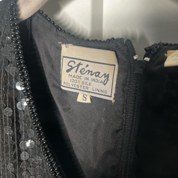 Stenay Vintage 100% Silk Black Sequin Floral Blouse Women's Size Small - Picture 5 of 7